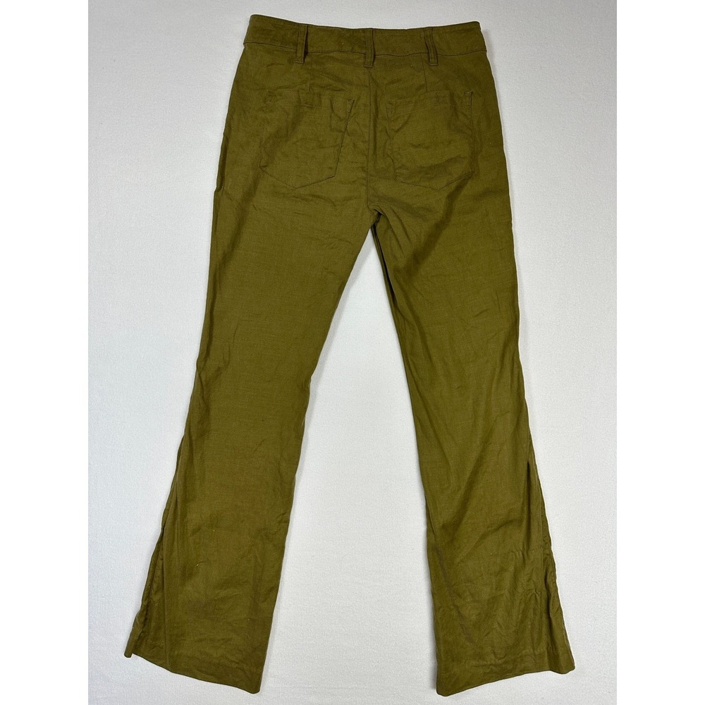 Cabi Linen Blend Sailor Flare Leg Trousers Size 2 Olive Green Beachy Vacay Chic - Picture 4 of 13